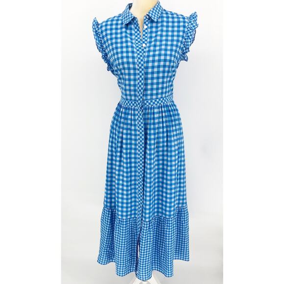 DRAPER JAMES Patio Shirtdress Size 10 Blue White Gingham Flutter Sleeve NWT - Picture 3 of 15